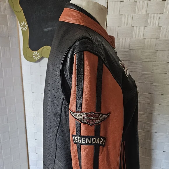 Harley Davidson racing style leather jacket size large Womens - Picture 4 of 7